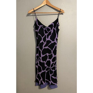 Vintage Tessuto Slip Dress Womens M Black Animal Print Strappy Layered 90s Y2K